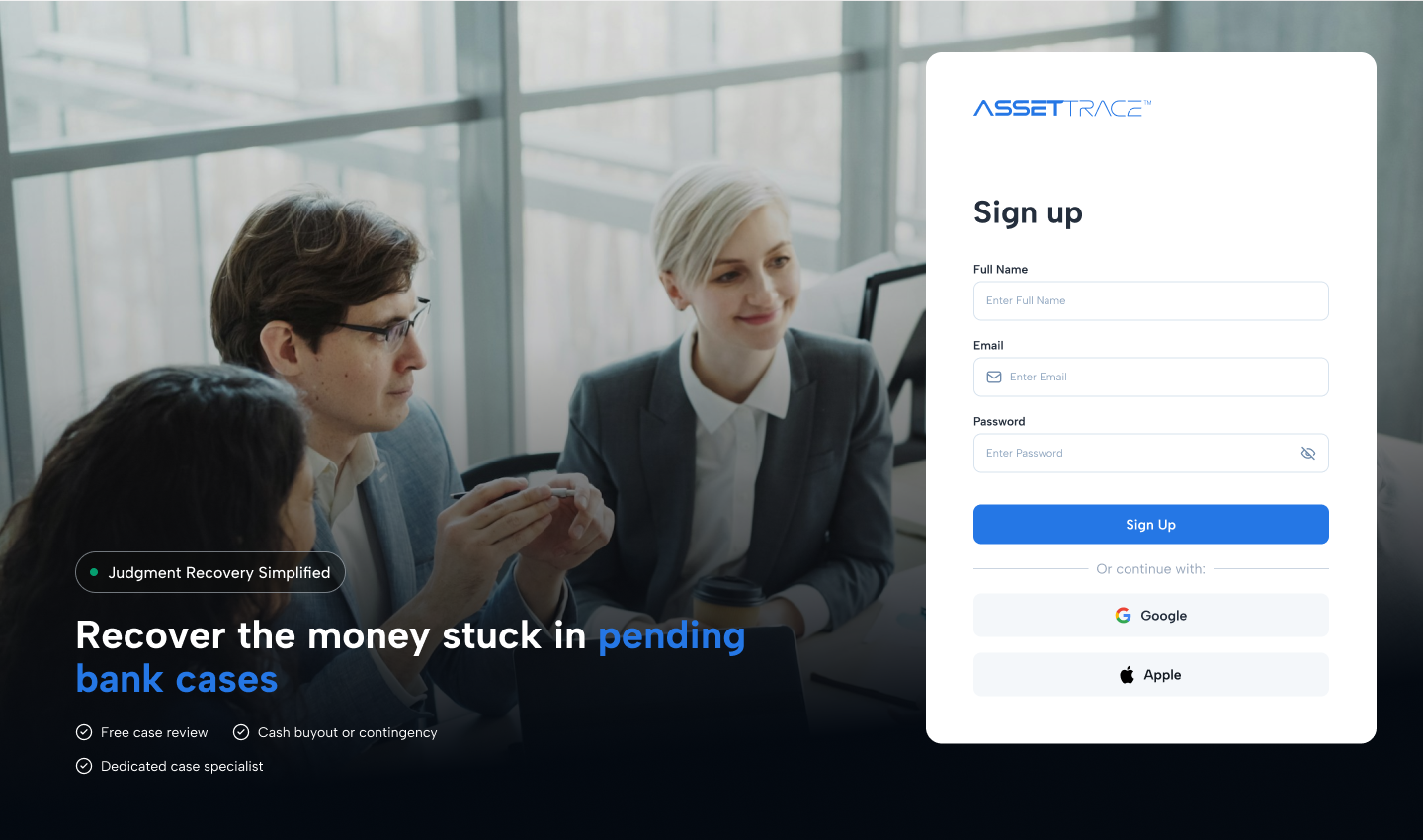 AssetTrace sign-up screen