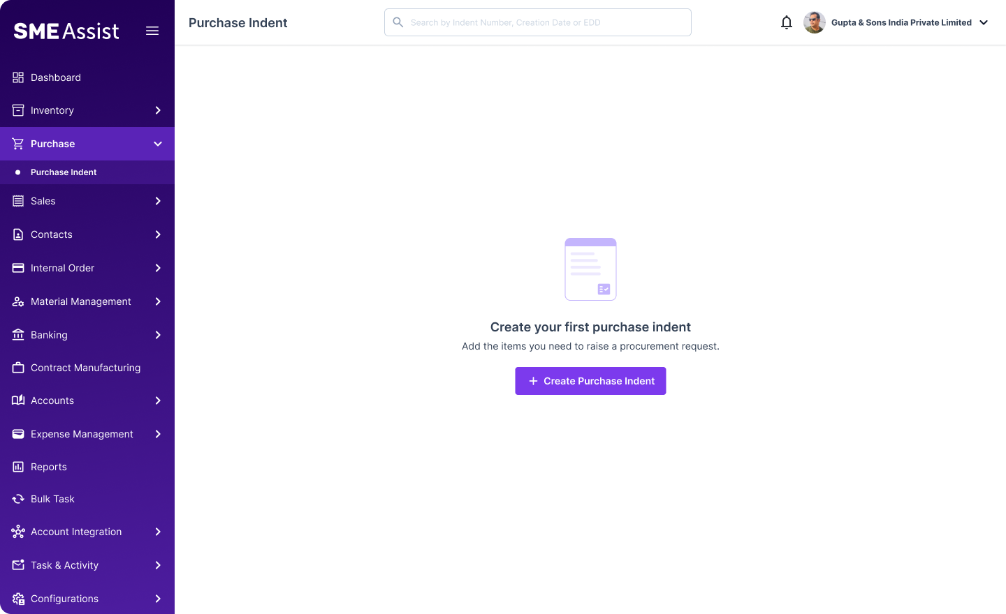 Purchase Planning screen — centralised page for creating a request, starting from a clean empty state